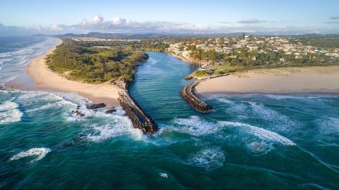 Kingscliff in Australia view from above, a beautiful spectacular view of the holiday destination in New South wales